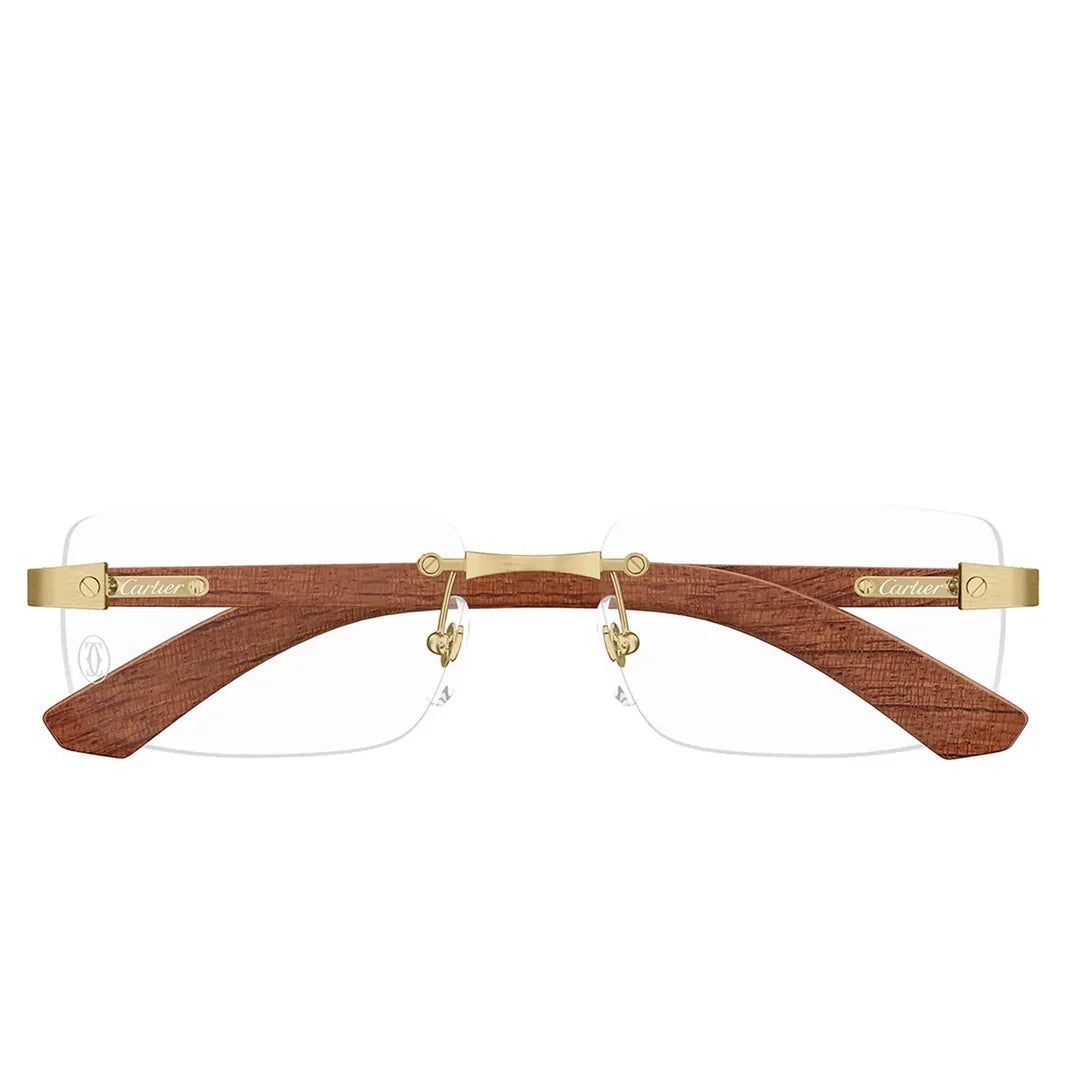 Cartier Men Rimless Gold Brown Frame Transparent Sunglasses