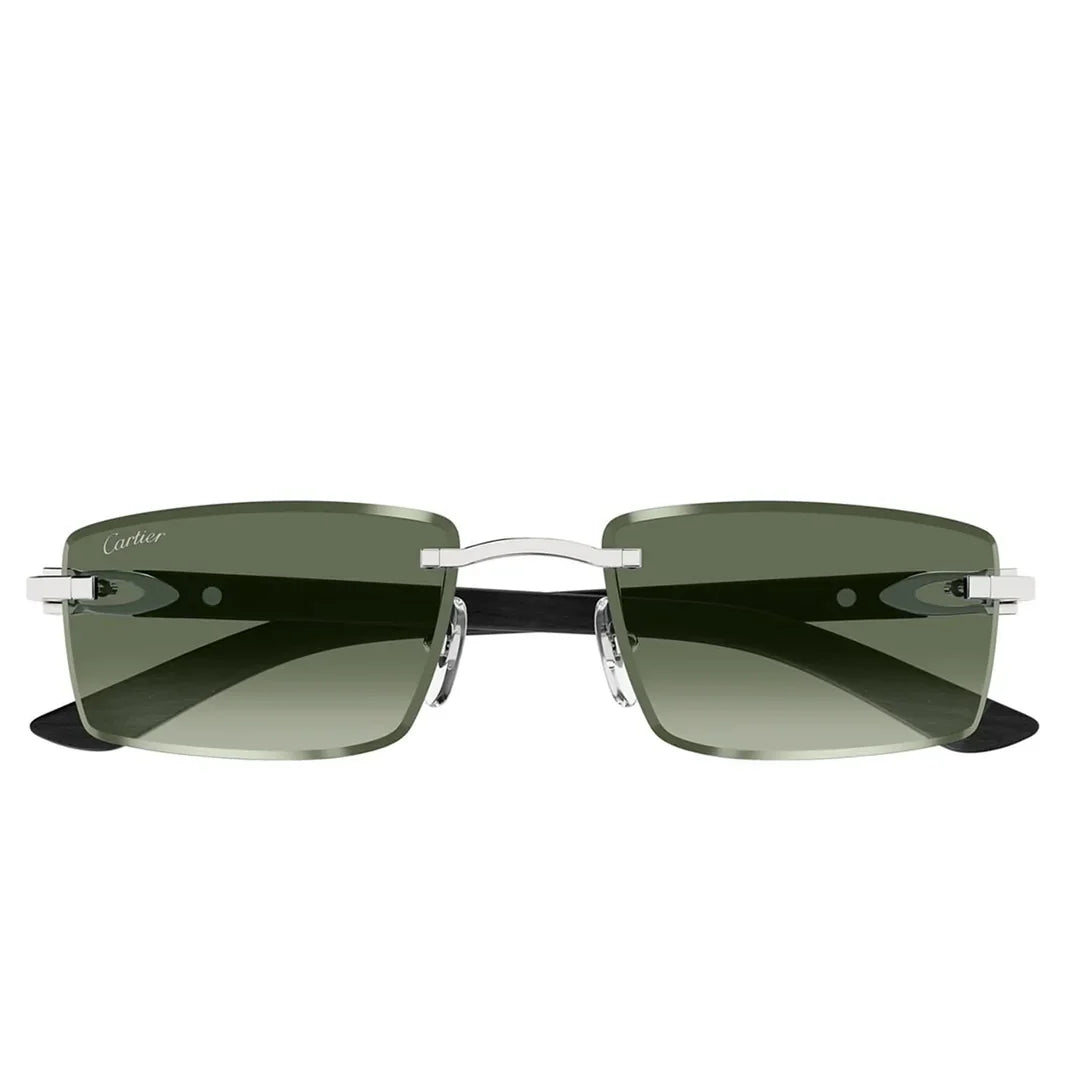 Cartier Décor C de Men Rimless Rectangular Green Wood Temples Green Gradient Sunglasses