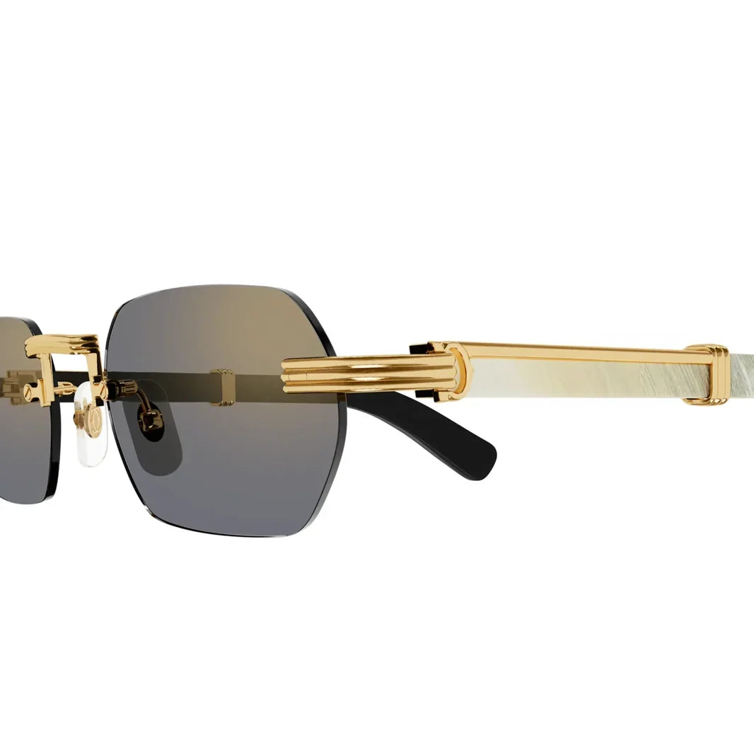 Cartier Première de Men Rimless Rectangular Gold White Grey Sunglasses