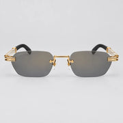  Cartier Première de Men Rimless Rectangular Gold White Grey Sunglasses