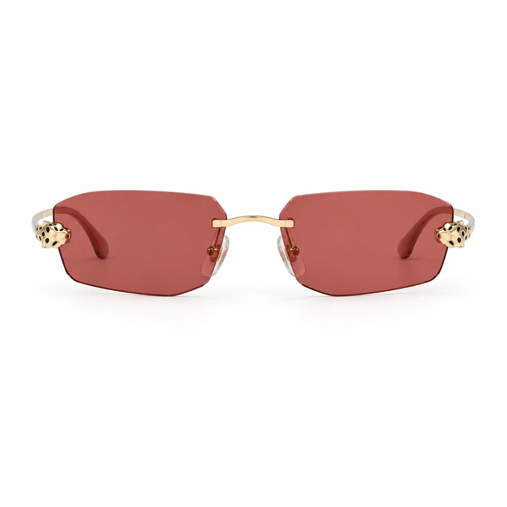  Cartier Panthère de C Unisex Rimless Rectangular Red Sunglasses