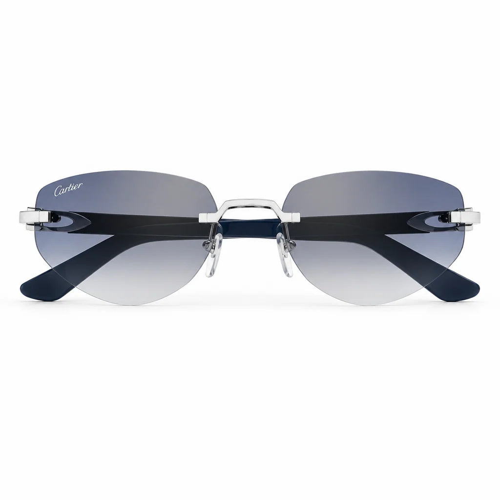  Cartier C Décor Geometric Frame Blue Sunglasses 