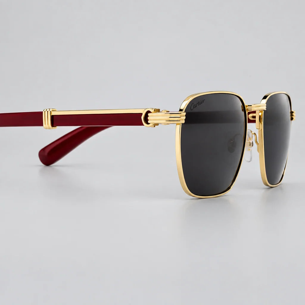 Cartier Première De Cartier Men Square Red Wood Temples Grey Sunglasses