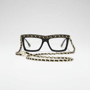 Chanel Women Rectangle Calfskin Chain Black White Eyeglasses