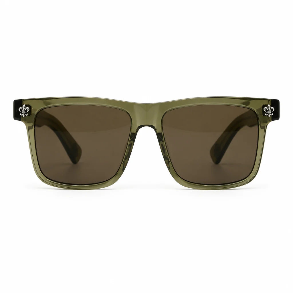 Chrome Hearts Unisex Box Lunch-A 2608 Khaki Brown & Silver Gothic Sunglasses