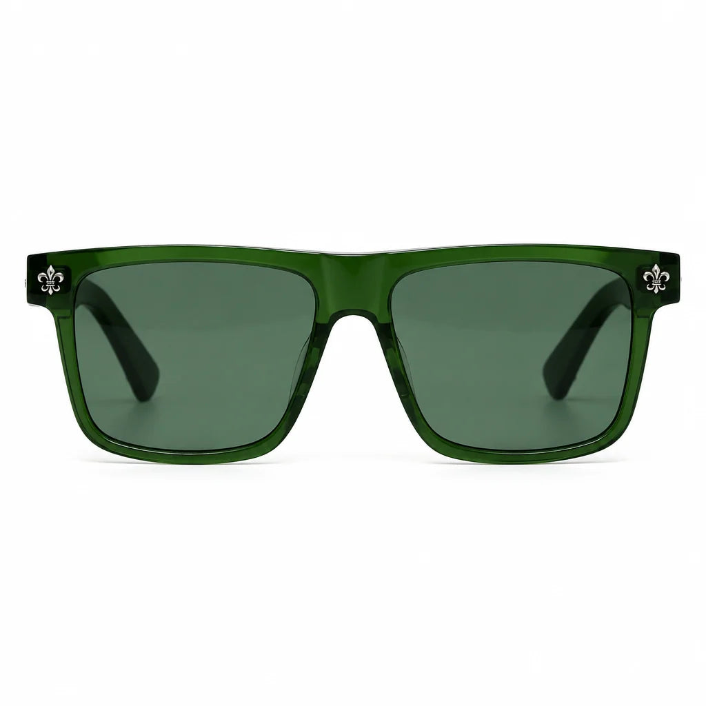 Chrome Hearts Unisex Box Lunch-A 2610 Olive Green & Silver Gothic Sunglasses