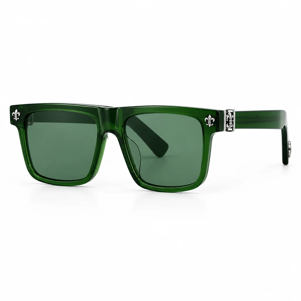 Chrome Hearts Unisex Box Lunch-A 2610 Olive Green & Silver Gothic Sunglasses