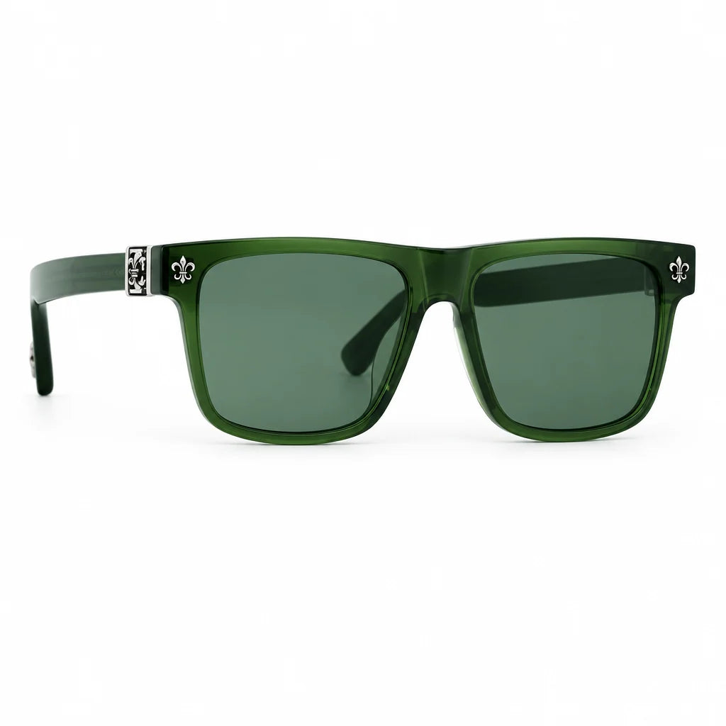 Chrome Hearts Unisex Box Lunch-A 2610 Olive Green & Silver Gothic Sunglasses