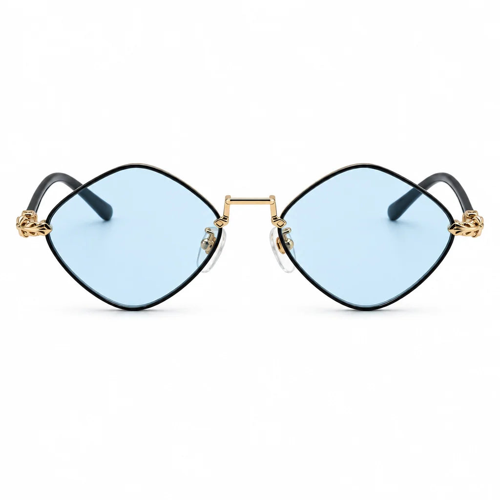 Chrome Hearts Diamond Dog 1410 Unisex Gold Light Blue Diamond Sunglasses