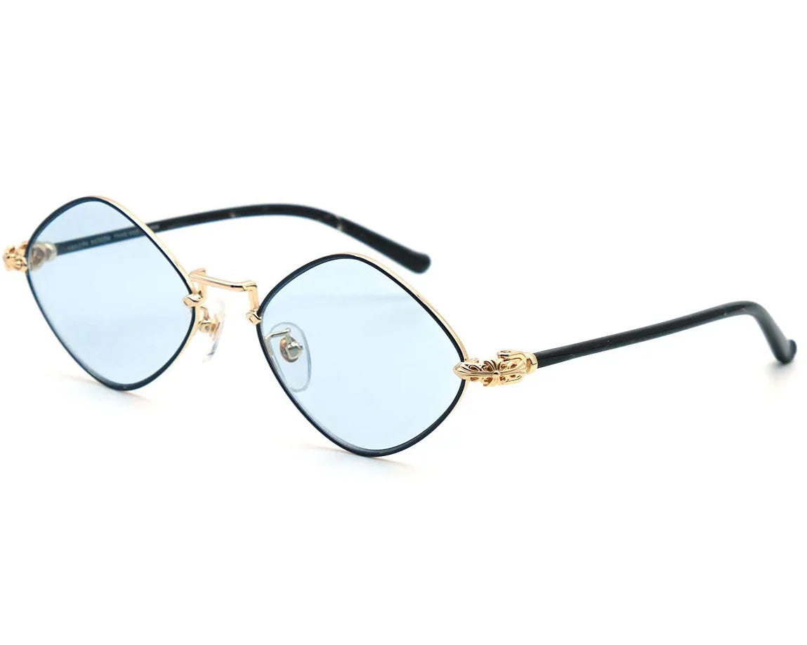 Chrome Hearts Diamond Dog 1410 Unisex Gold Light Blue Diamond Sunglasses