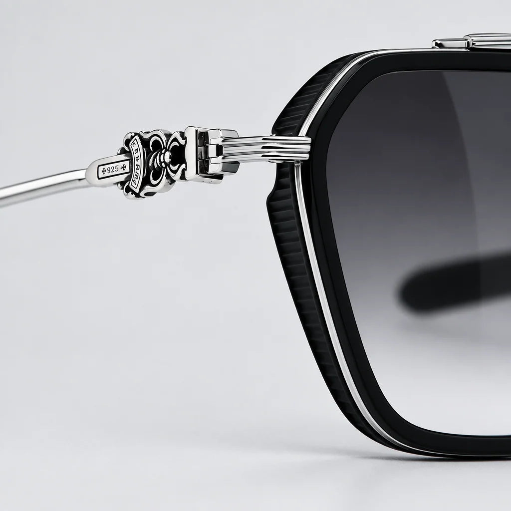 Chrome Hearts Hotation 2632 Unisex Matte Black & Silver Gothic Geometric Sunglasses