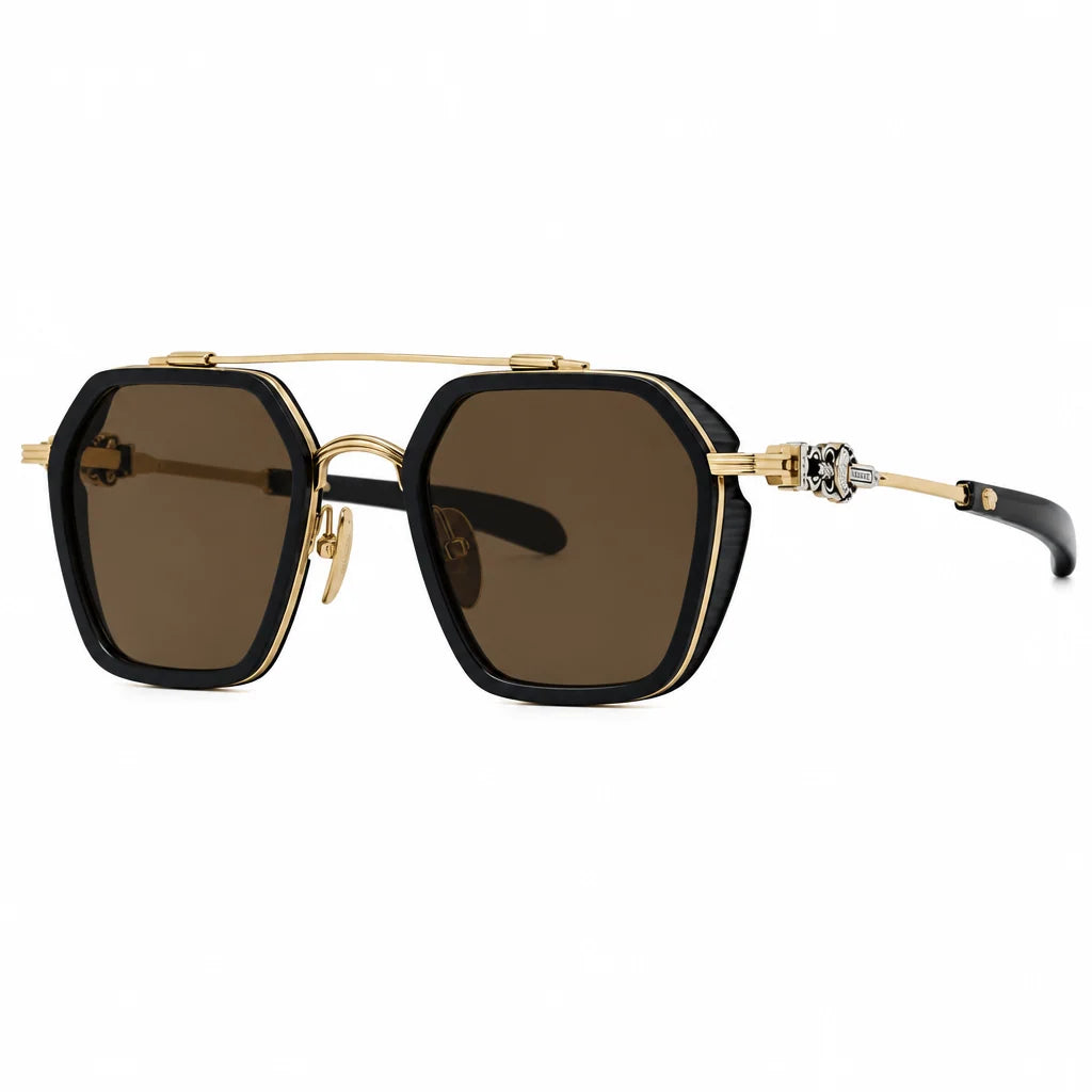Chrome Hearts Hotation 2633 Unisex Matte Black & Gold Gothic Geometric Sunglasses