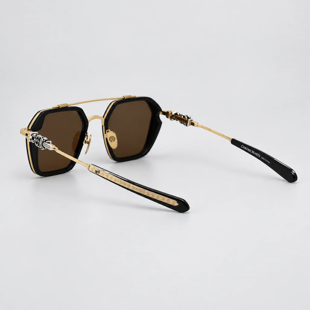 Chrome Hearts Hotation 2633 Unisex Matte Black & Gold Gothic Geometric Sunglasses