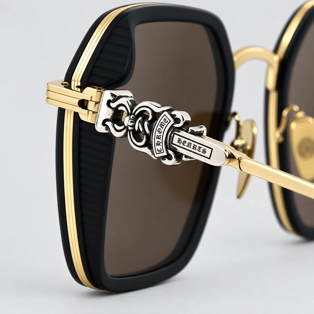 Chrome Hearts Hotation 2633 Unisex Matte Black & Gold Gothic Geometric Sunglasses
