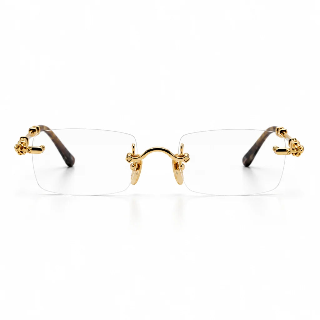 Exclusive Chrome Hearts Pills III Gold Titanium Rimless Square Glasses