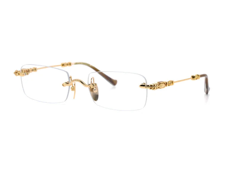 Exclusive Chrome Hearts Pills III Gold Titanium Rimless Square Glasses