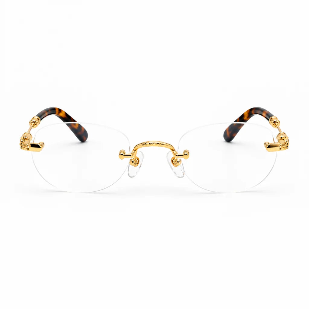 Chrome Hearts Pills I 0632 Unisex Gold & Tortoiseshell Rimless Oval Optical Glasses