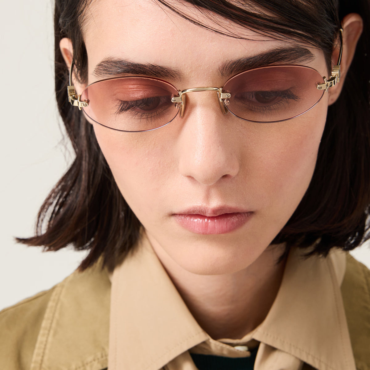 Miu Miu Women Rimless Oval Gradient Pink Sunglasses