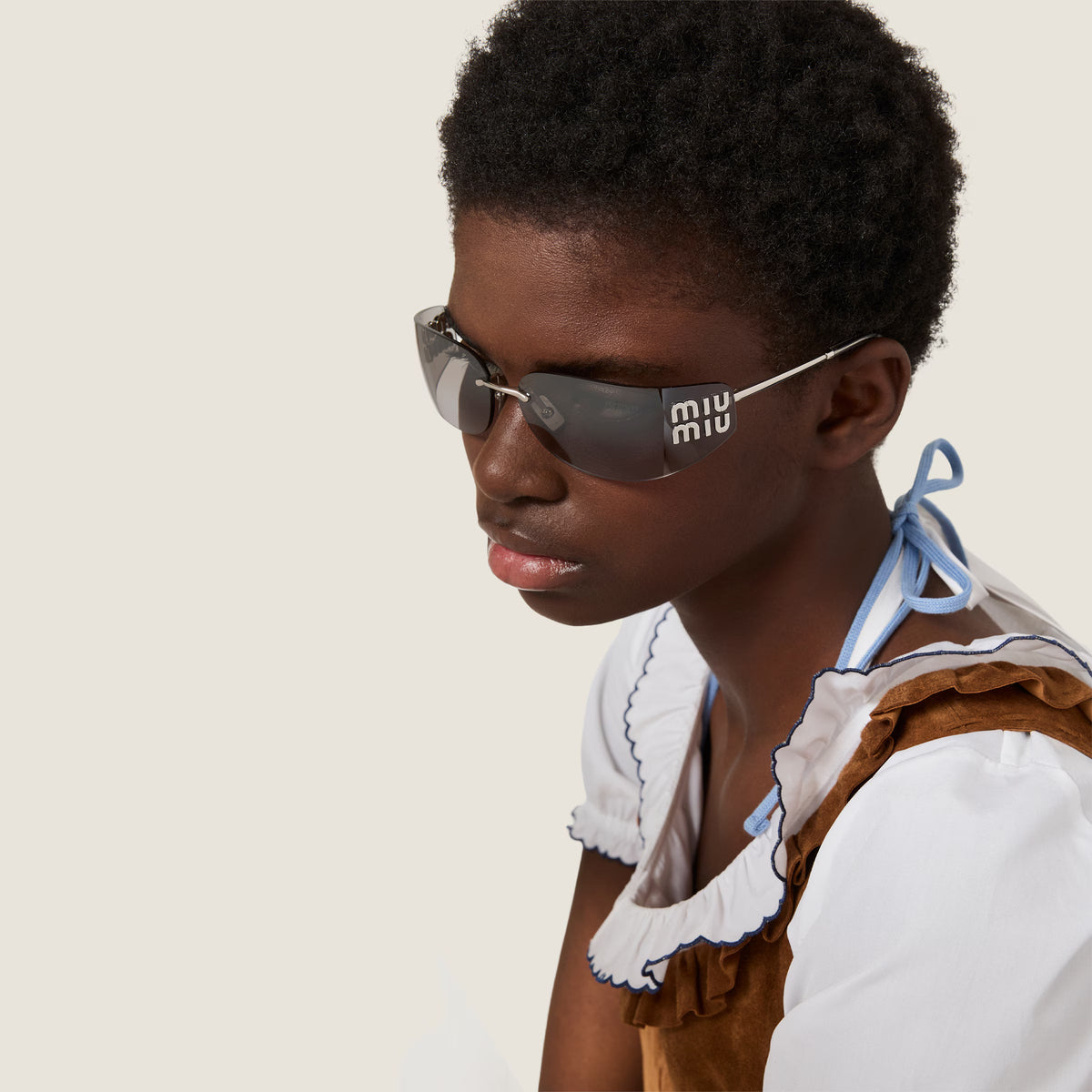 Miu Miu Women Aube Rimless Grey Sunglasses