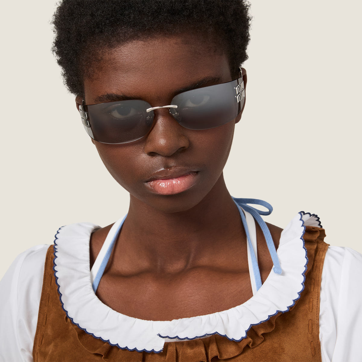 Miu Miu Women Aube Rimless Grey Sunglasses