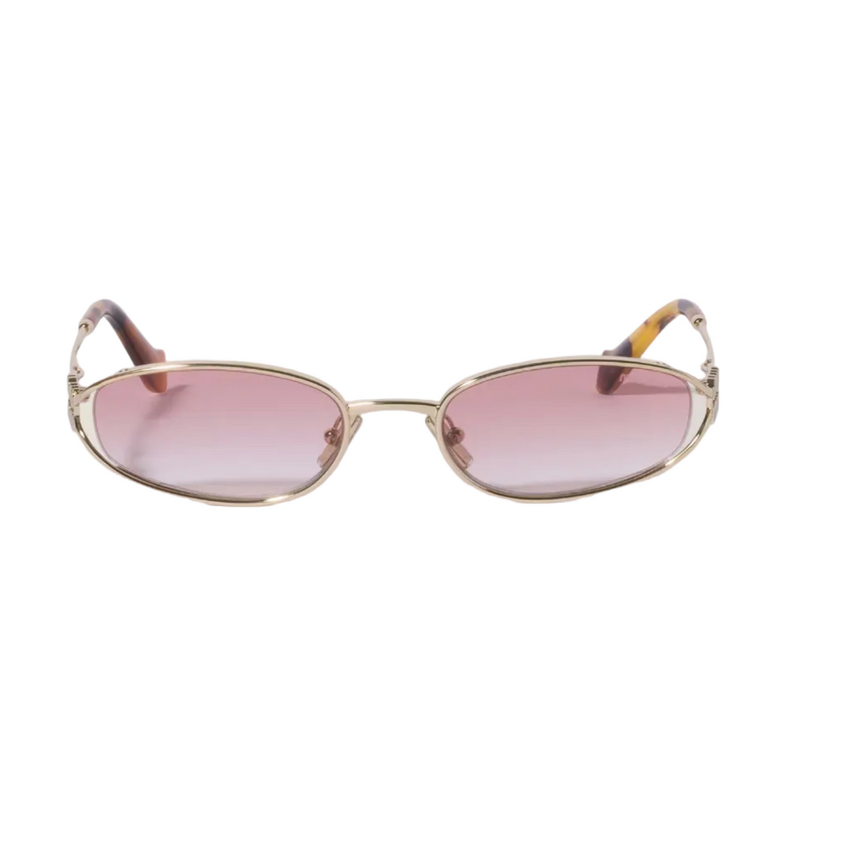 Miu Miu Women Miu Logo Pale Gold Metal Sunglasses with Gradient Pink Lenses