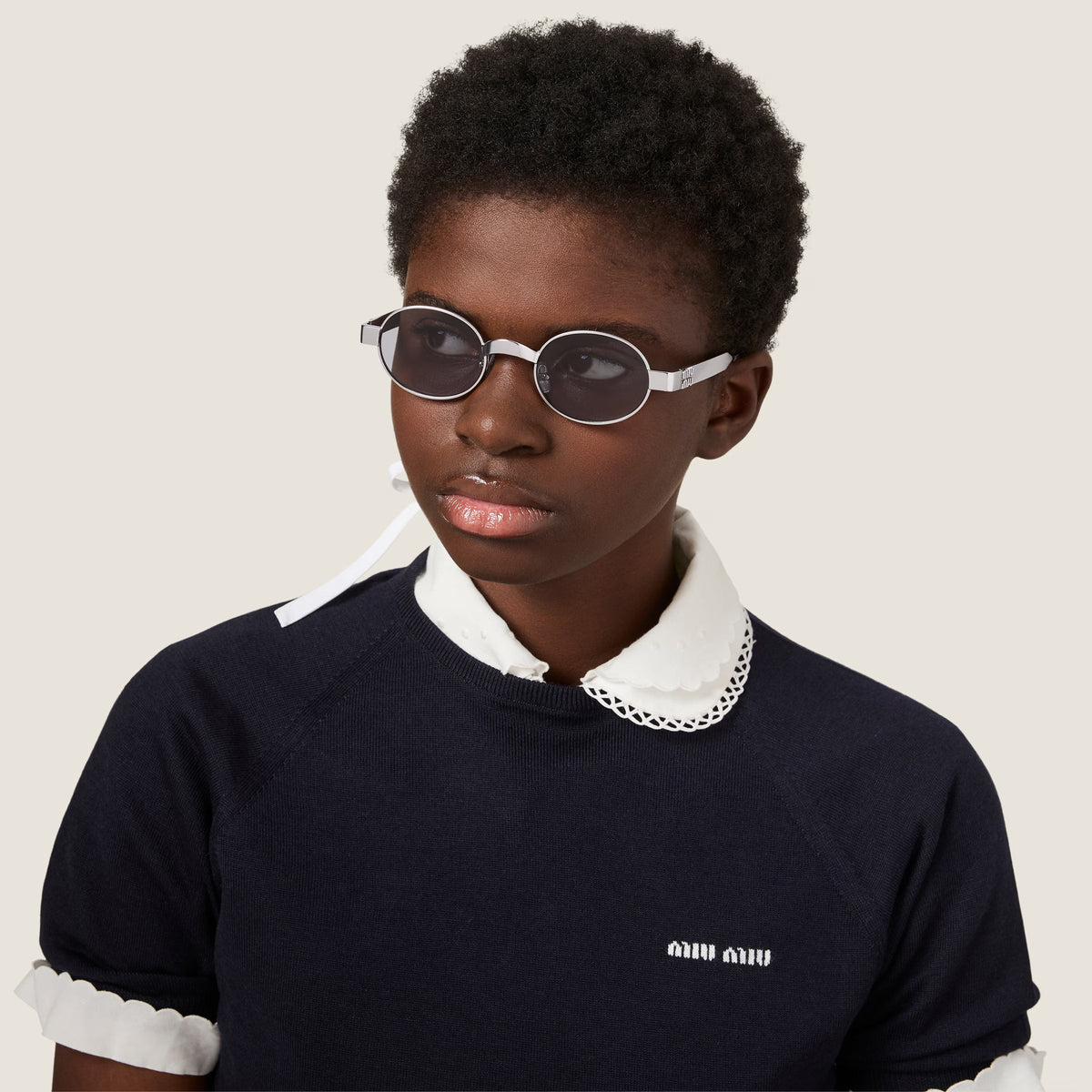 Miu Miu Envie Women MU B51S Oval Antiqued Steel / Grey Sunglasses
