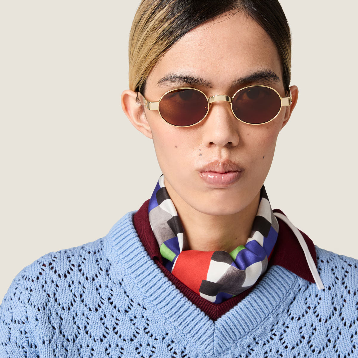 Miu Miu Envie Women MU B51S Oval Antiqued Gold / Tamarind Sunglasses