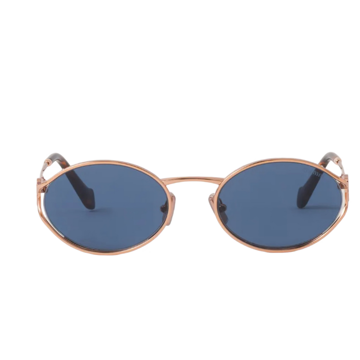 Miu Miu Women Logo Rose Gold Oval Blue Sunglasses 