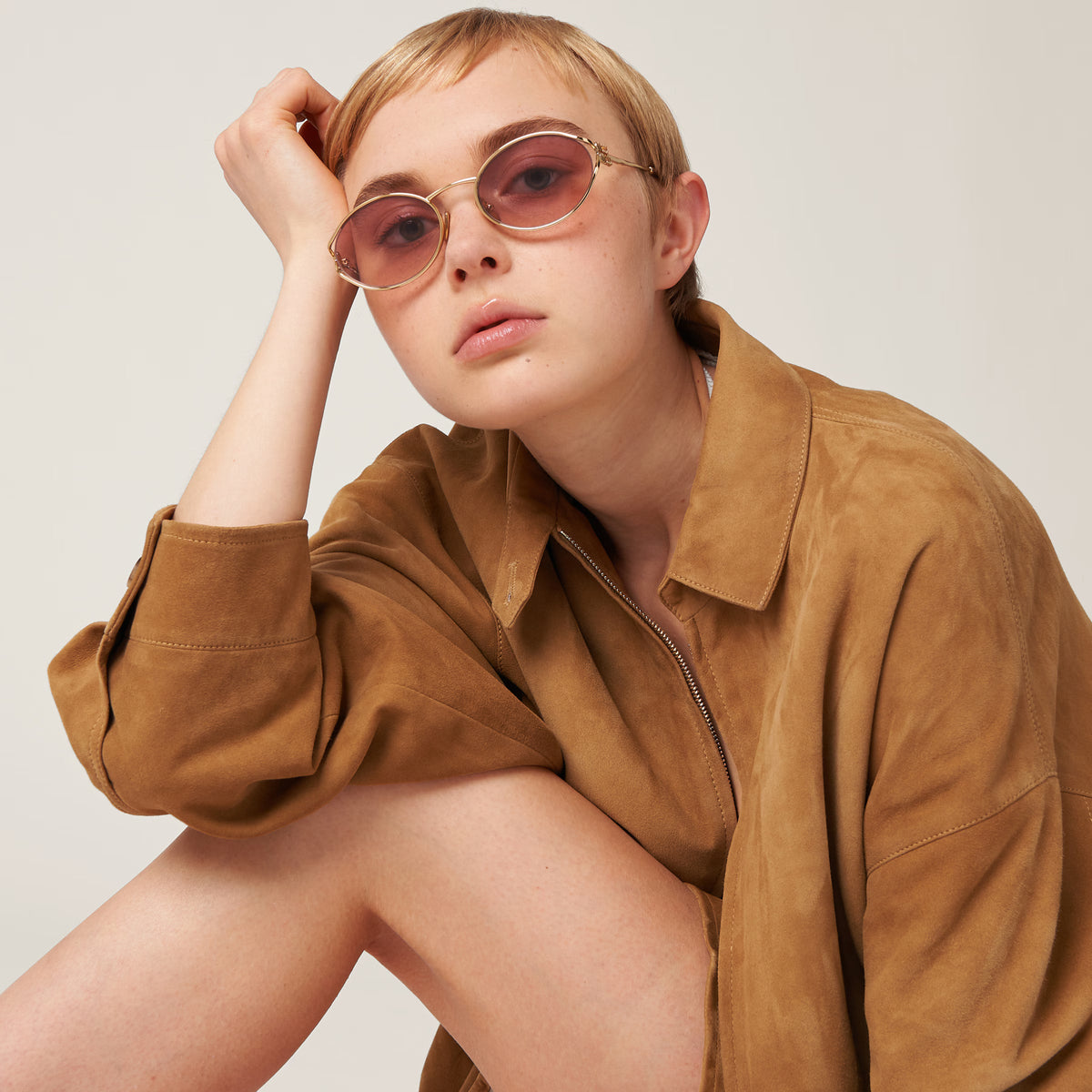 Miu Miu Women Logo Gold Oval Pink Beige Gradient Sunglasses