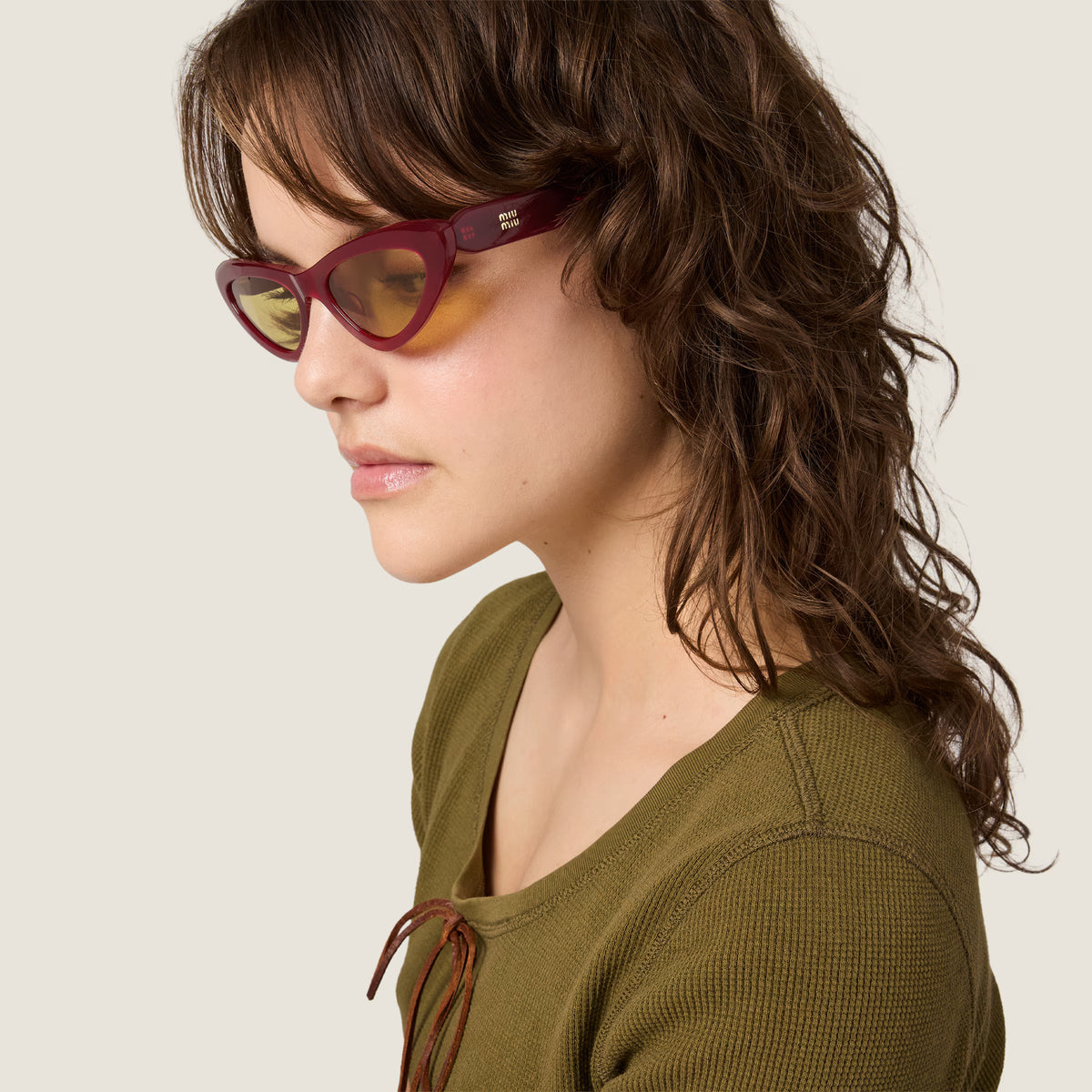 Miu Miu Women MU B11SU Cat-Eye Opal Burgundy / Brown Sunglasses