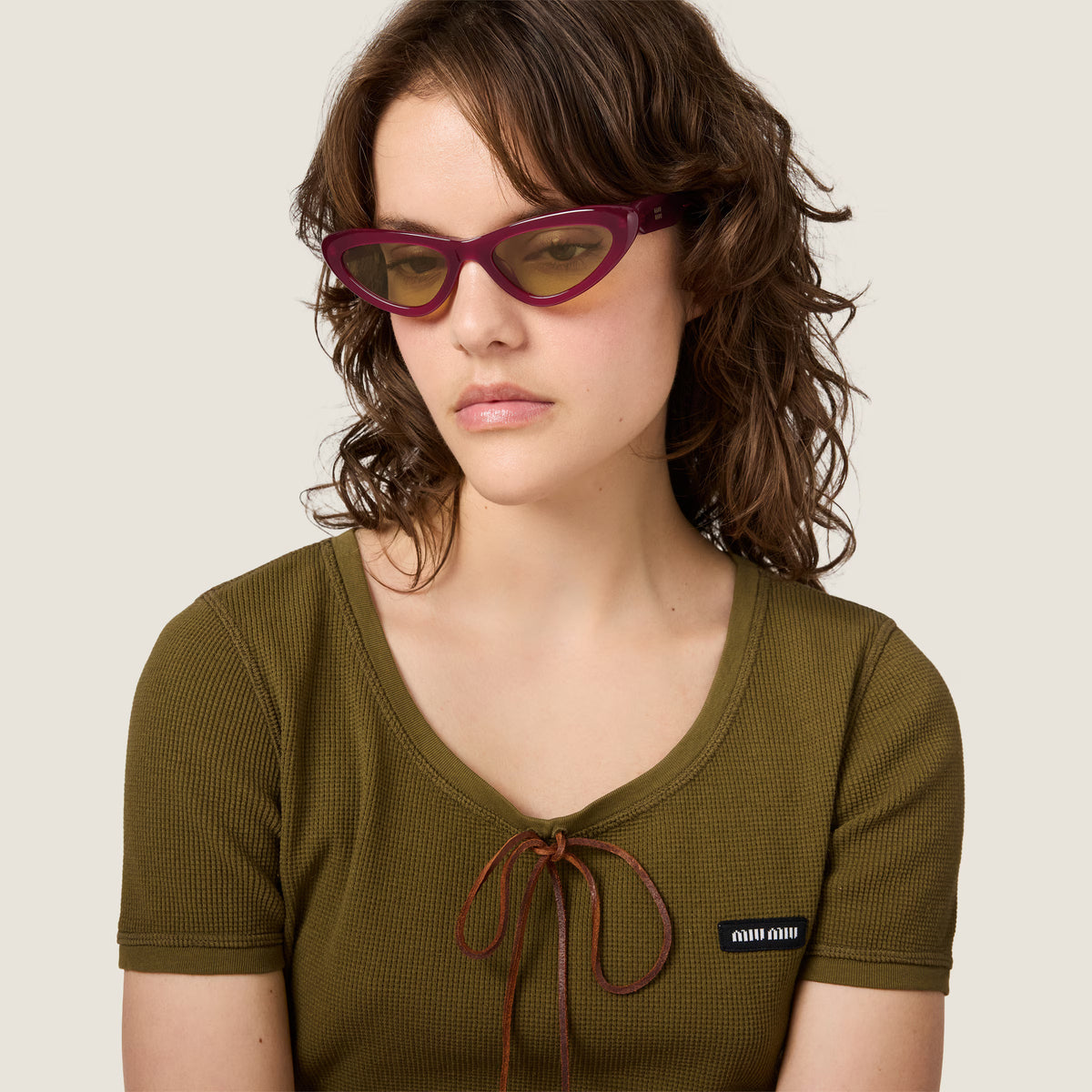 Miu Miu Women MU B11SU Cat-Eye Opal Burgundy / Brown Sunglasses
