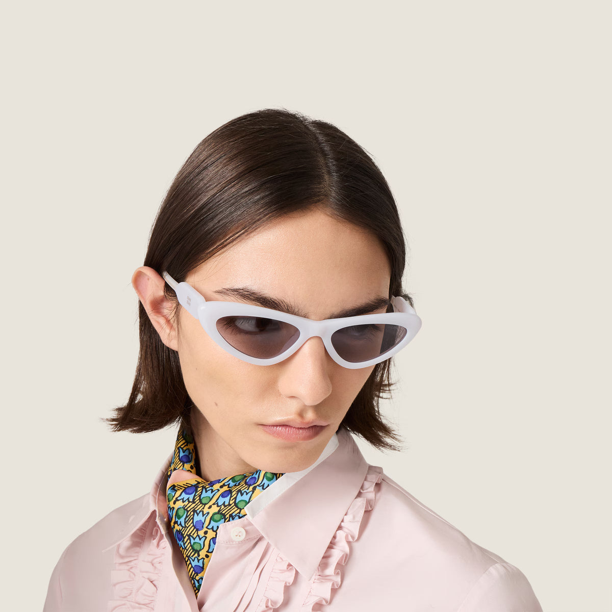 Miu Miu Women MU B11SU Cat-Eye Glossy Opal White / Mauve Sunglasses