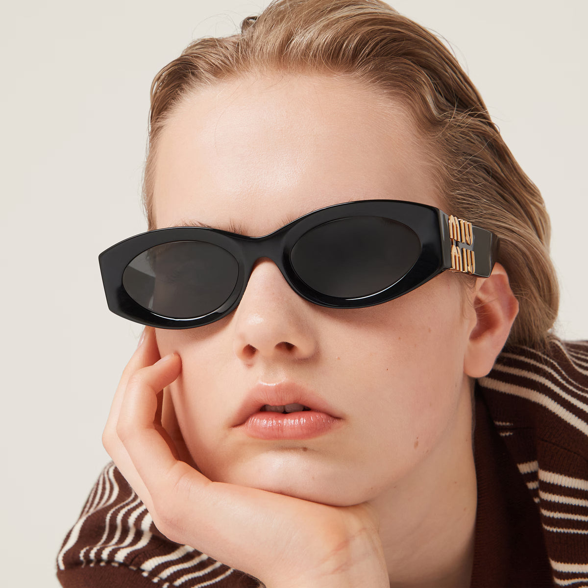 Miu Miu Women MU 11WS Glimpse Oval Black / Slate Grey Sunglasses