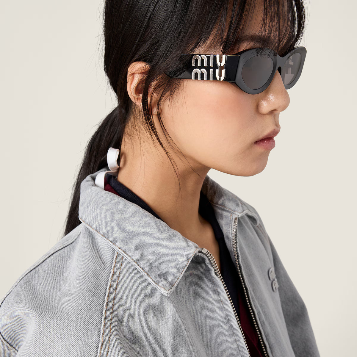 Miu Miu Women MU 11WS Glimpse Oval Black / Grey Sunglasses