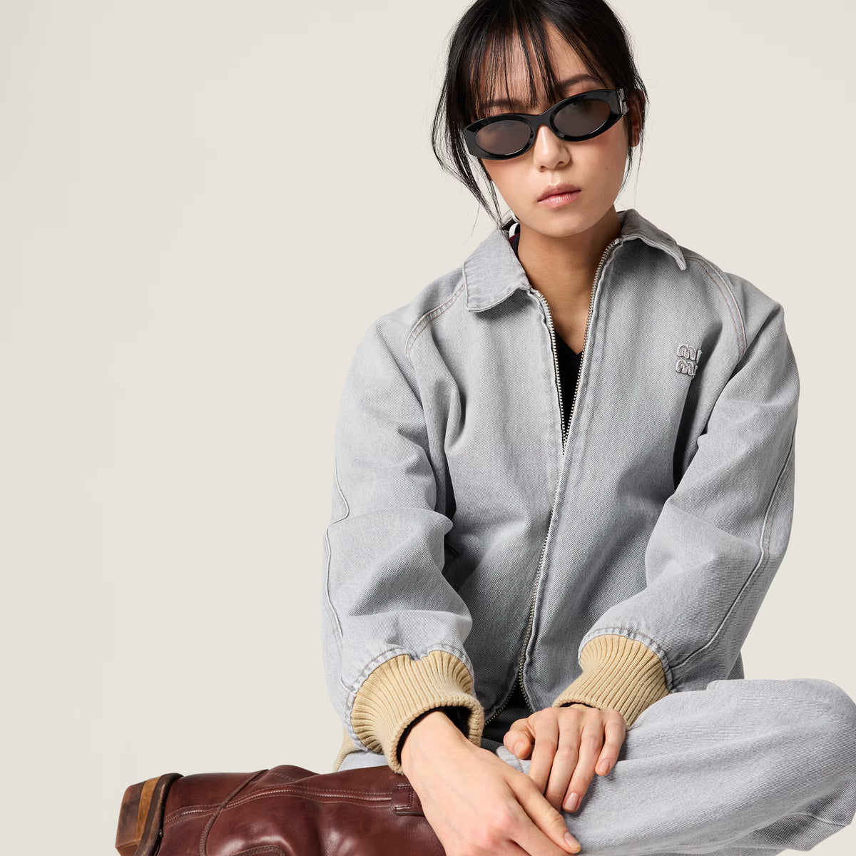 Miu Miu Women MU 11WS Glimpse Oval Black / Grey Sunglasses