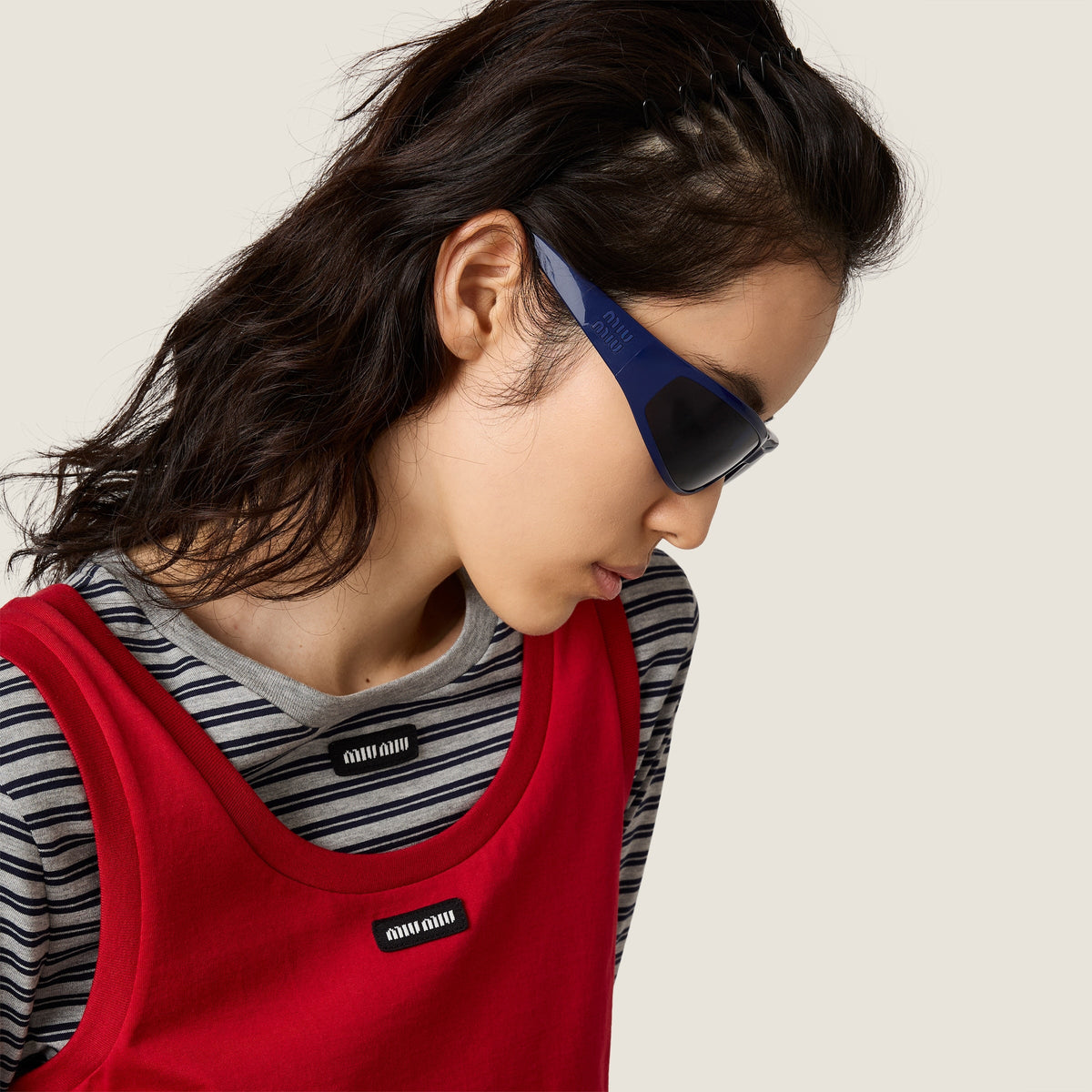 Miu Miu Eyewear Collection Women Indigo Wraparound Sunglasses