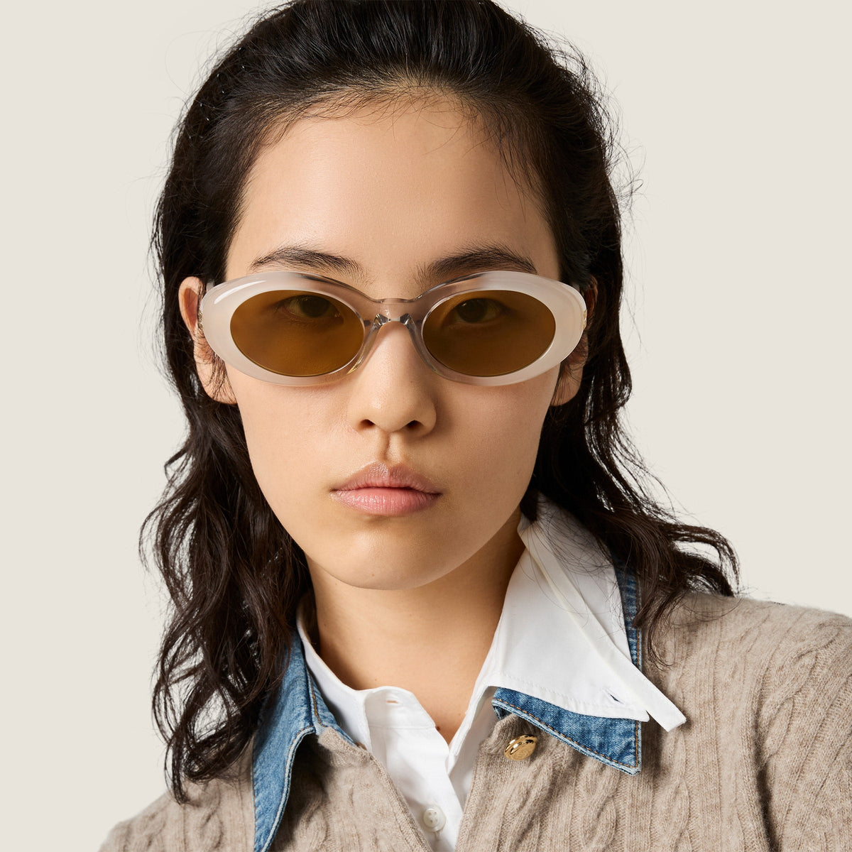 Miu Miu Women Rêverie Milky Opaline / Transparent Gray - Hay Bio Sunglasses