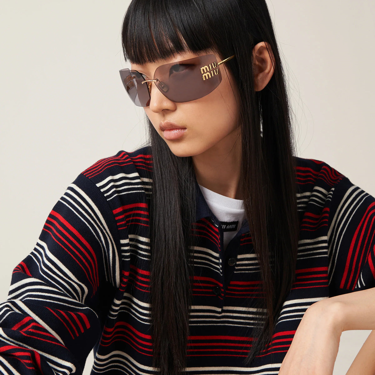 Miu Miu Aube Women Rimless Gold / Mauve Sunglasses
