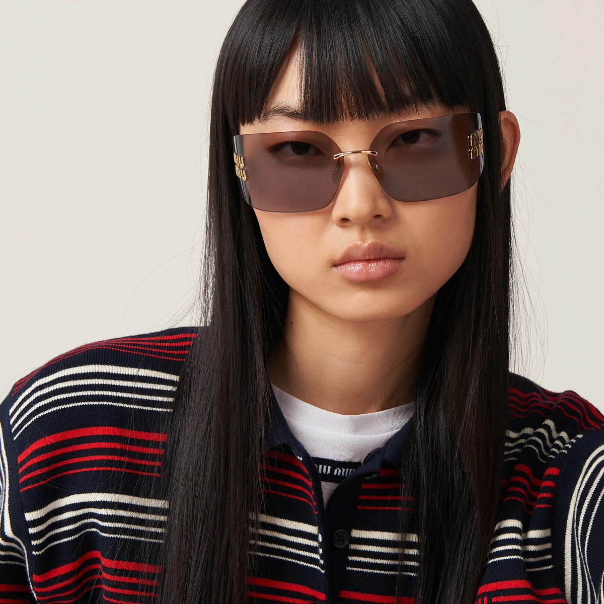 Miu Miu Aube Women Rimless Gold / Mauve Sunglasses