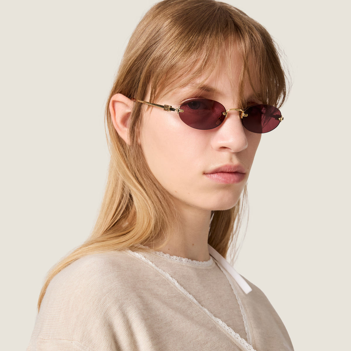 Miu Miu Women Rimless Oval Ruby Sunglasses