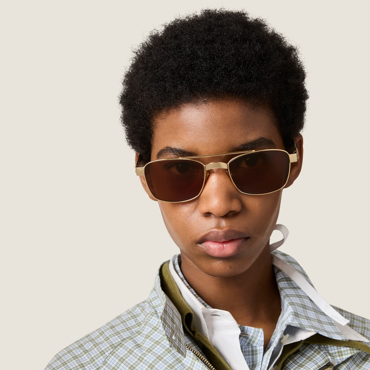 Miu Miu Women / Unisex Double-Bridge Optical Brown / Gold Glasses