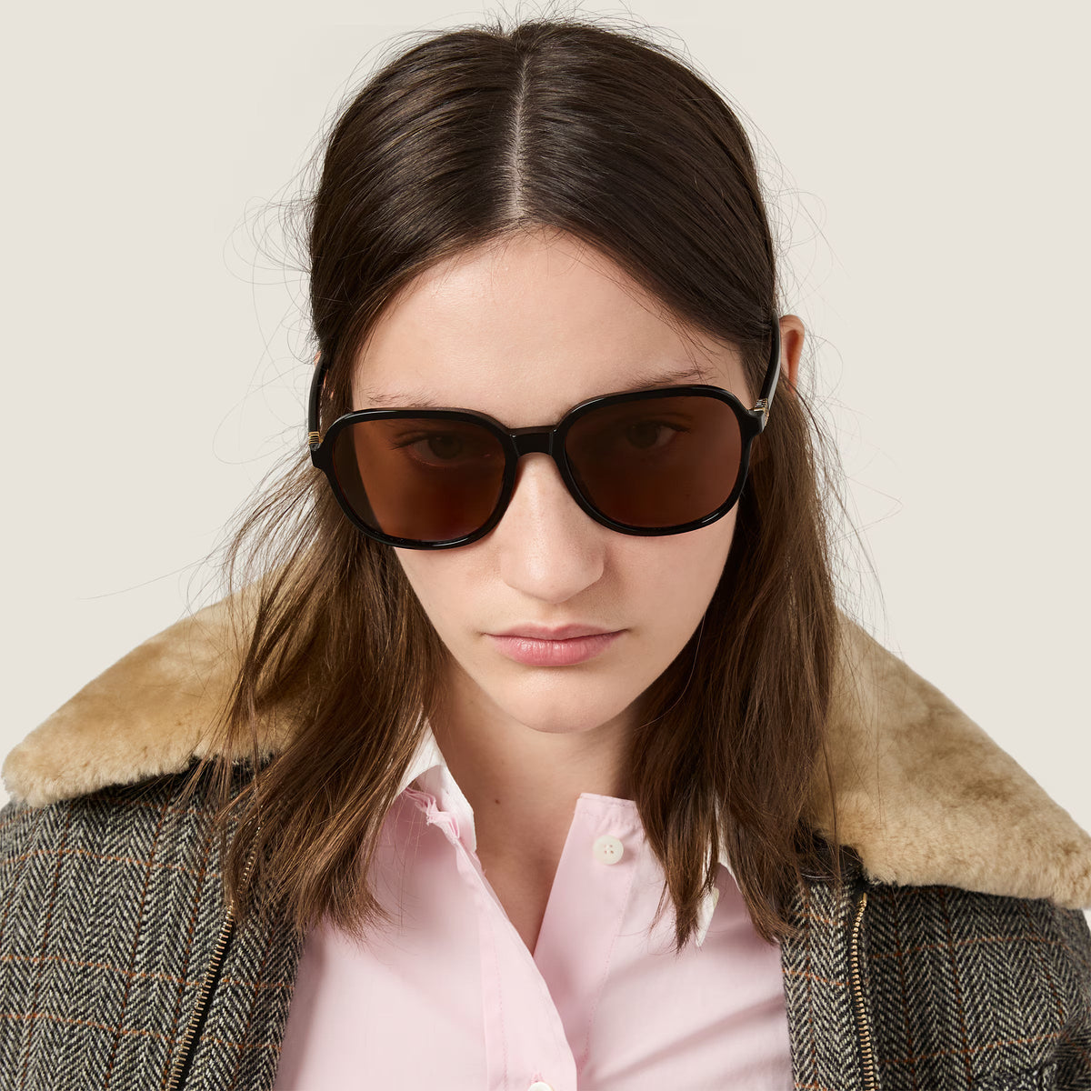 Miu Miu Regard MU B01S Women Oversized Pillow Black / Chocolate Brown Sunglasses