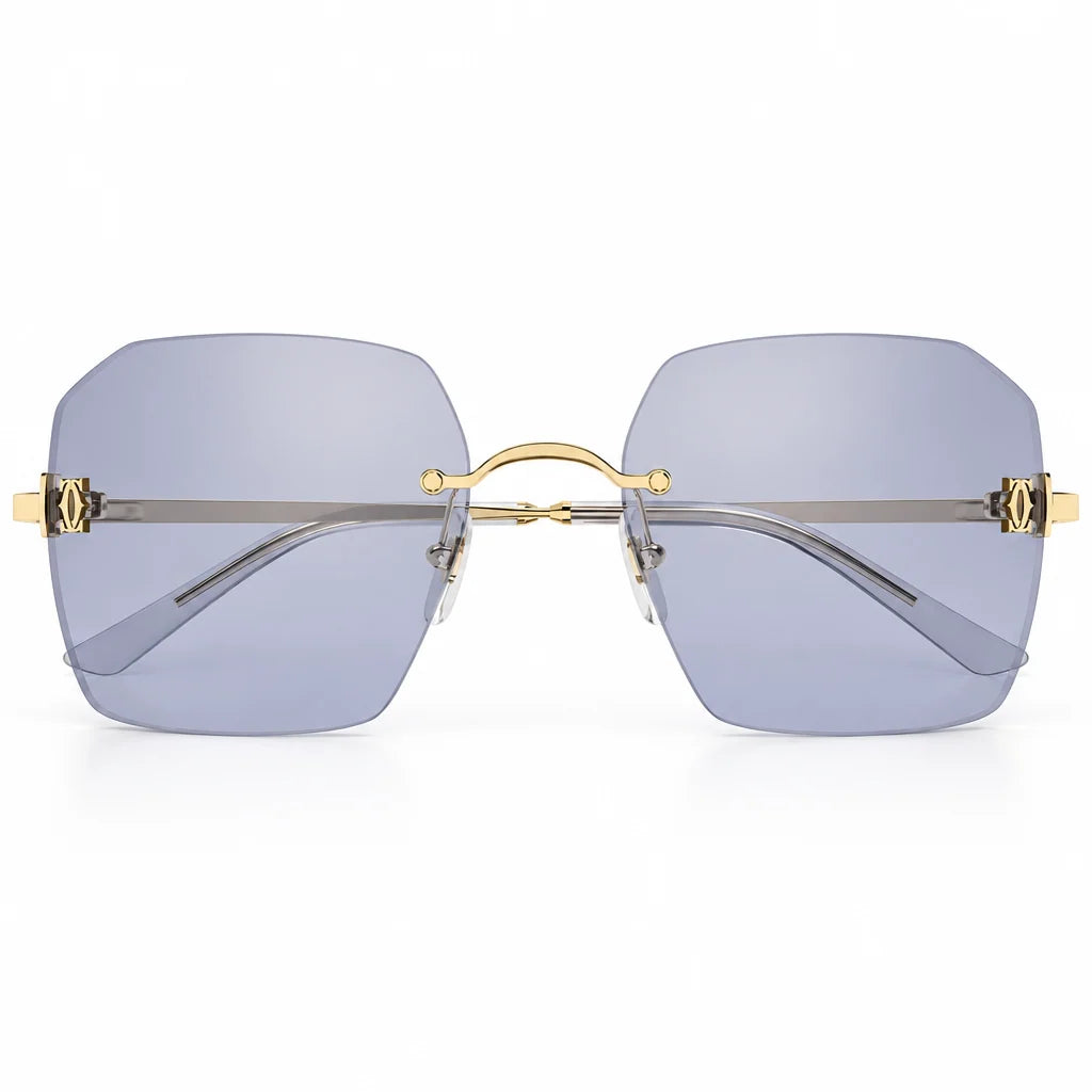 Cartier Motif Women Rimless Rectangle Light Purple Sunglasses