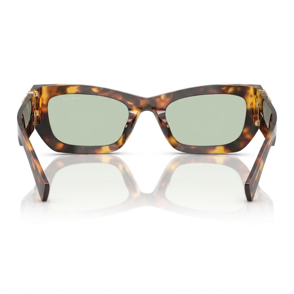 Miu Miu MU 09WS Women Rectangle Honey Havana / Green Sunglasses
