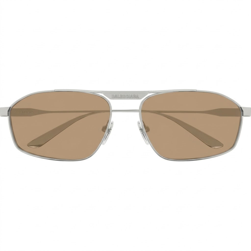 Balenciaga Men BB0416S 006 Ruthenium / Brown Geometric Metal Sunglasses