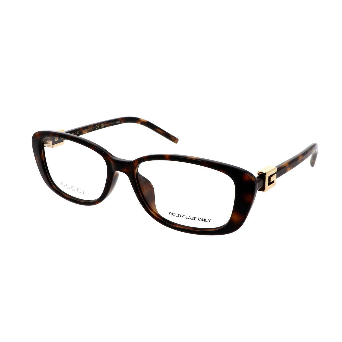 Gucci tortoiseshell rectangular prescription eyeglasses with gold hardware