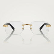 Cartier Signature C de Men Rimless Rectangular Black Gold Temple Transparent Eyeglasses 