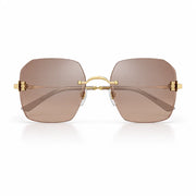 Cartier C De Motif Women Rimless Rectangle Gold Brown Sunglasses