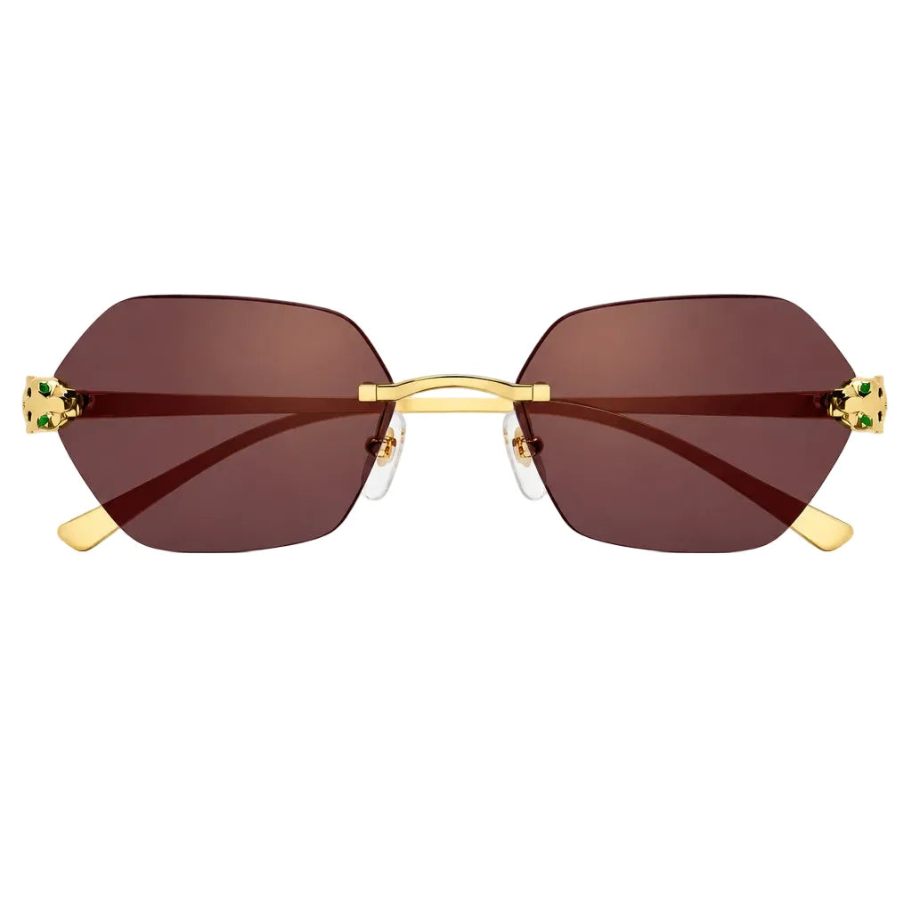 Cartier Panthère de C Women Rimless Hexagon-Frame Gold Tone Violet Sunglasses