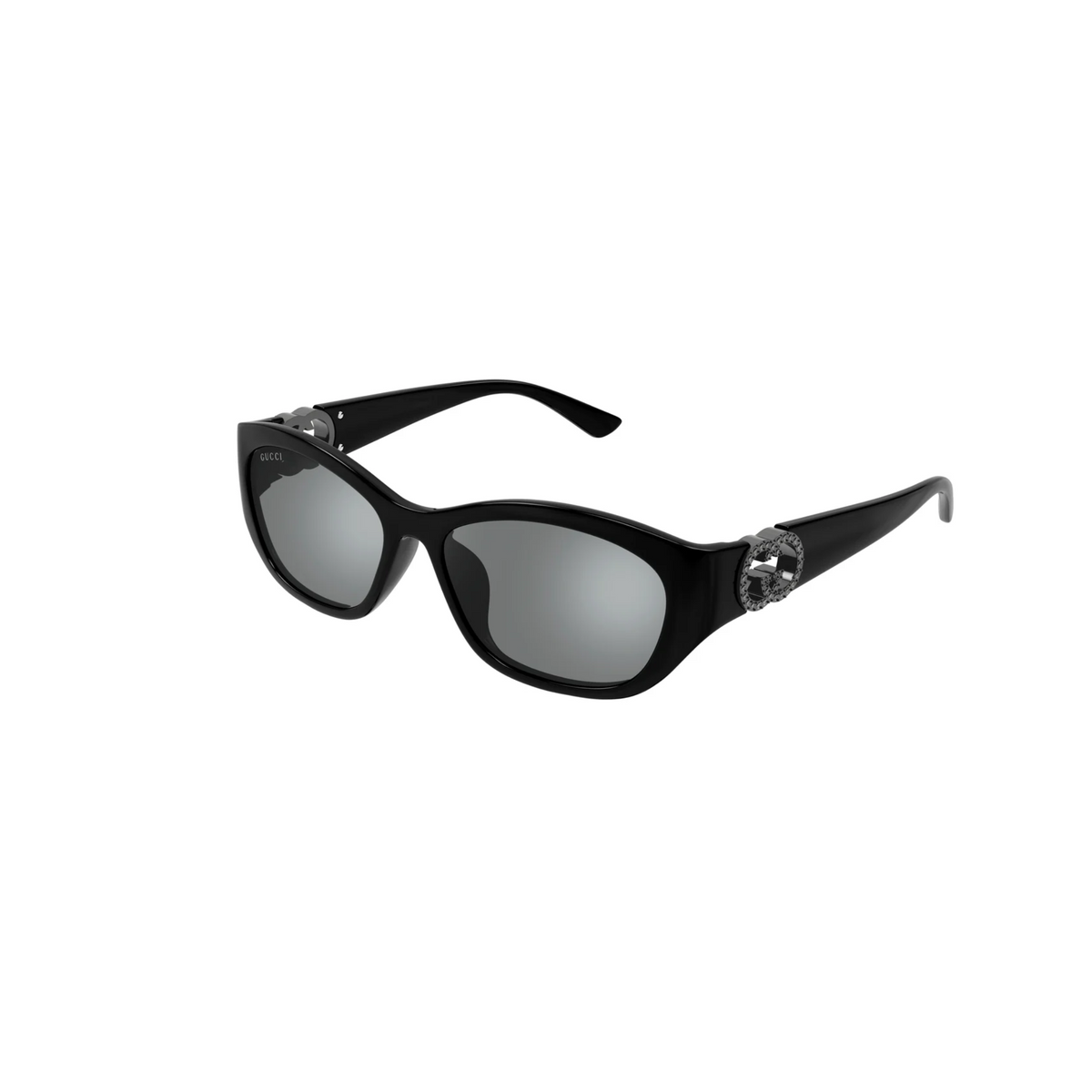 Black luxury oversized sunglasses with dark lenses and decorative temple details